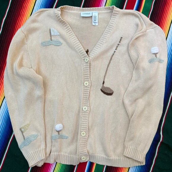 Liz Claiborne Sweaters - SOLD / AMAZING VINTAGE cream y2k LIZ CLAIBORNE GOLF knot knit cardigan!